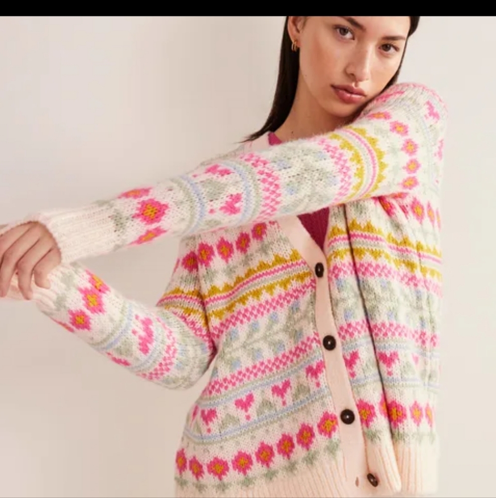 Fluffy Fair Isle Cardigan Size Small - Picture 2 of 4